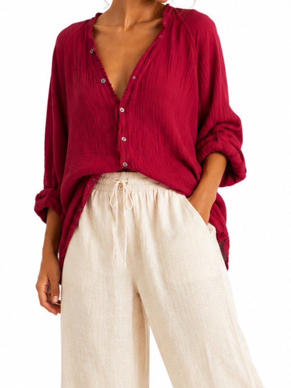 Igenjun 100% Cotton Gauze Tunic Top Lagenlook Boho Oversized Size Large